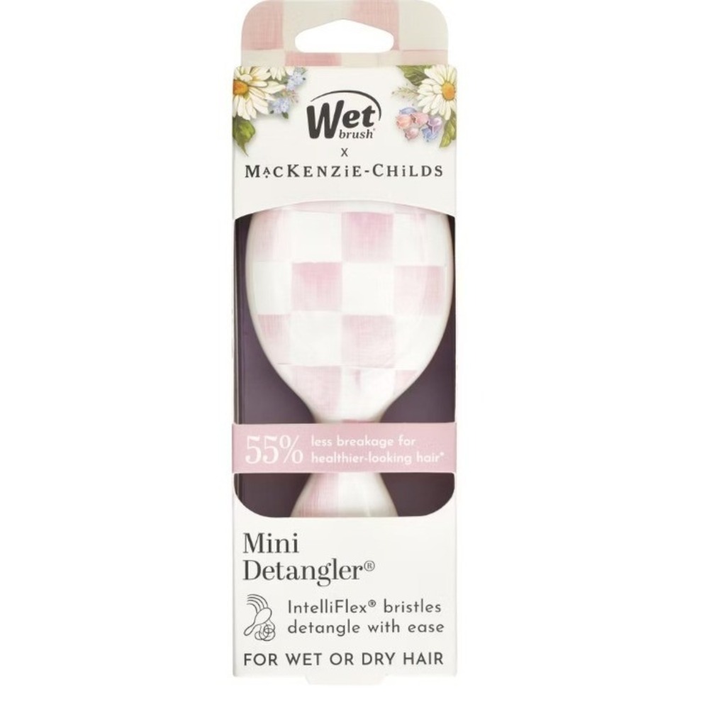 Wet Brush x MacKenzie-Childs Rosy Check Mini Detangler Hair Brush Pink White New